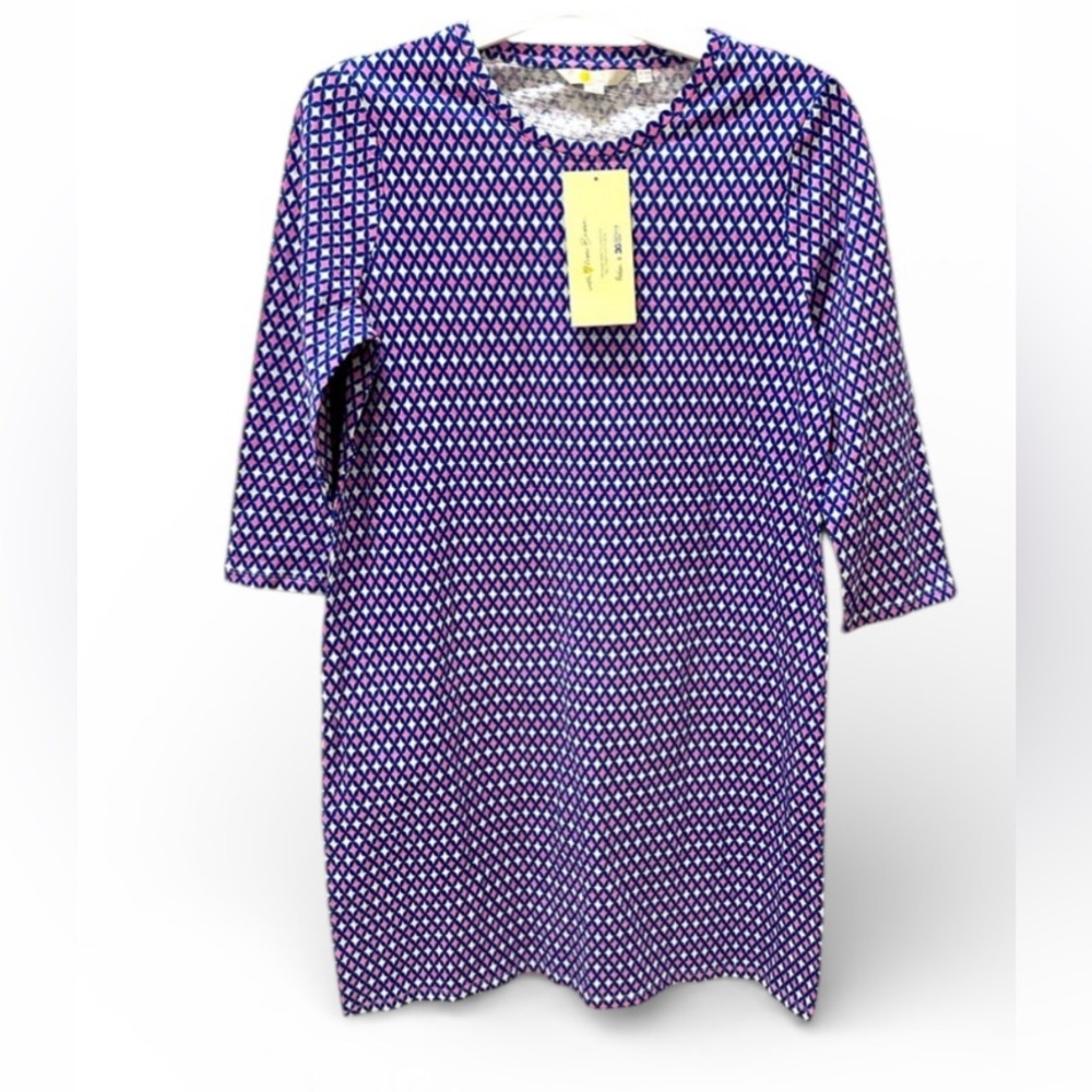 BODEN 100% Cotton Nightgown size 10 NEW Diamond Pattern Scoop Neck 3/4 Sleeve